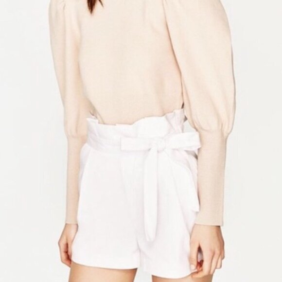 Zara Paperbag Waist High Waist White  Shorts - Picture 1 of 14